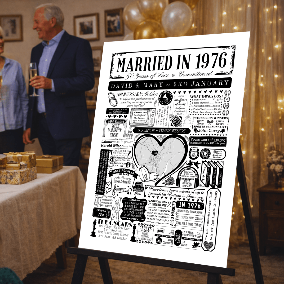 Married in 1976 Wedding Location Map Print | Personalised 50th Anniversary Gift - The Word Shack