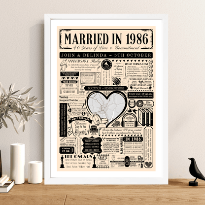 Married in 1986 Wedding Location Map Print | Personalised 40th Anniversary Gift - The Word Shack