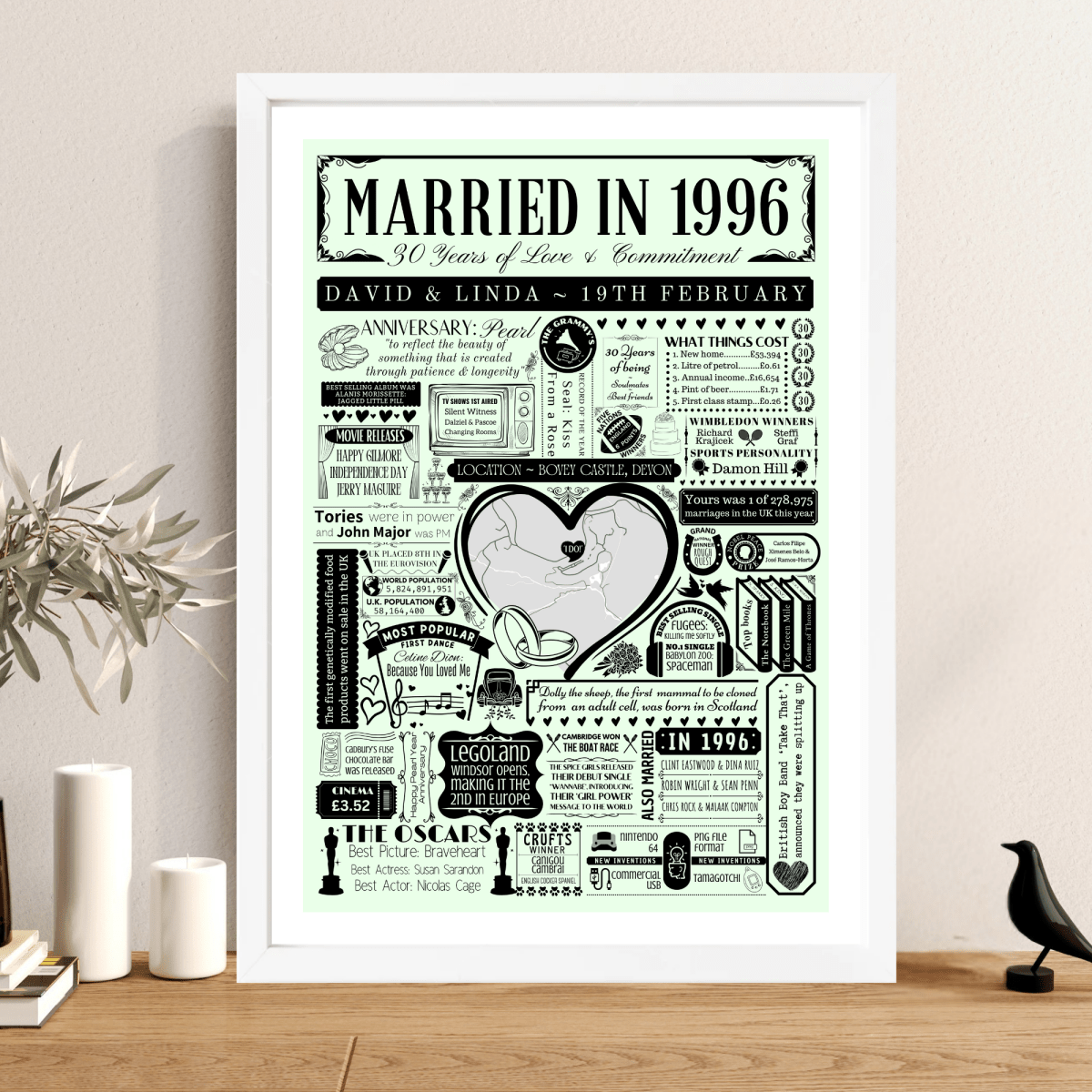 Married in 1996 Wedding Location Map Print | Personalised 30th Anniversary Gift - The Word Shack
