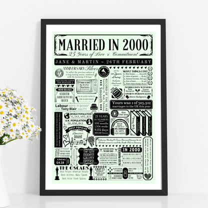 Married in 2000 Fact Print | Personalised 25th Silver Wedding Anniversary Gift - The Word Shack