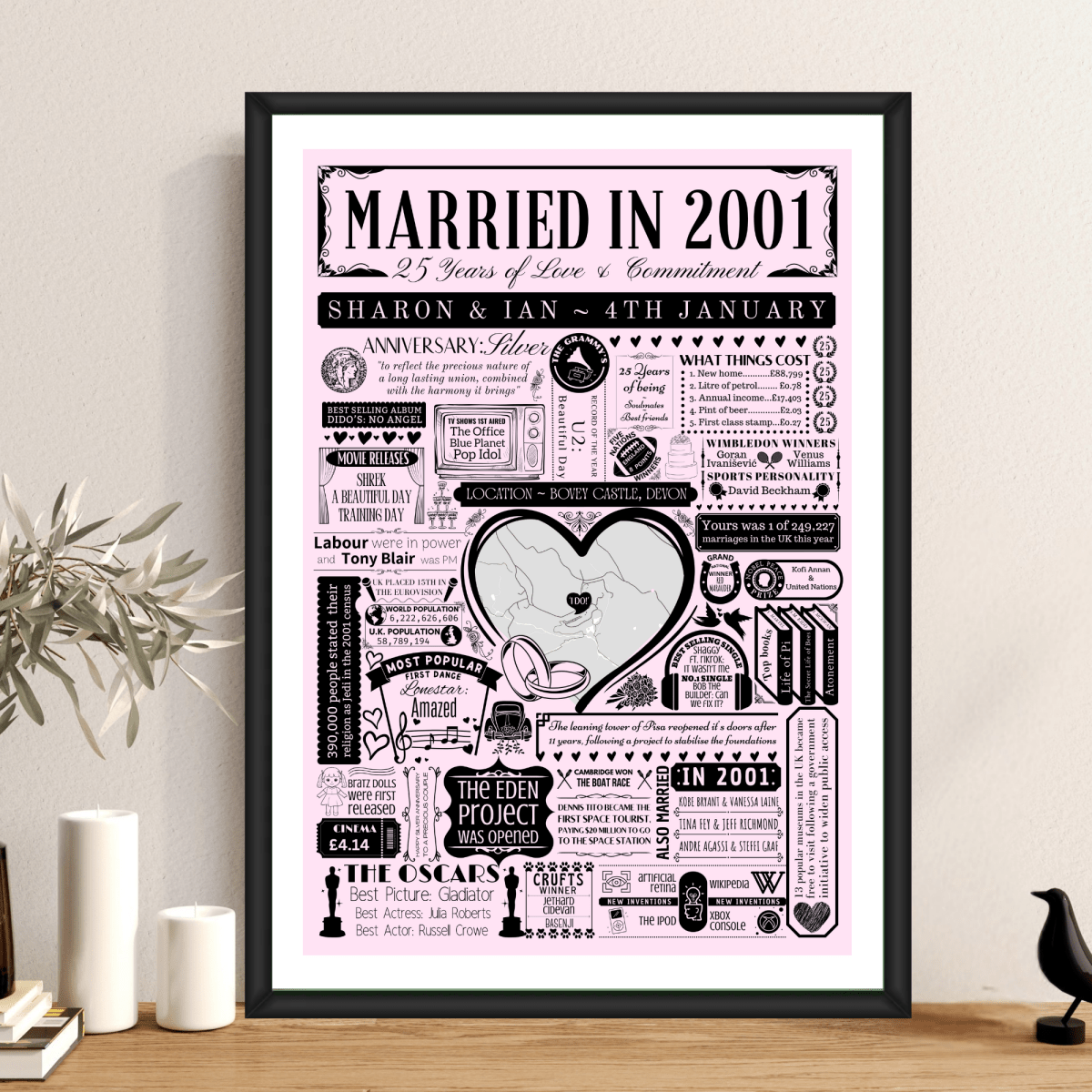 Married in 2001 Wedding Location Map Print | Personalised 25th Anniversary Gift - The Word Shack
