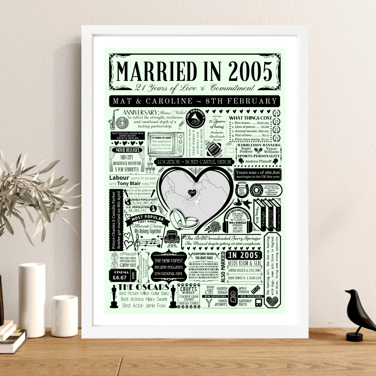 Married in 2005 Wedding Location Map Print | Personalised 21st Anniversary Gift - The Word Shack