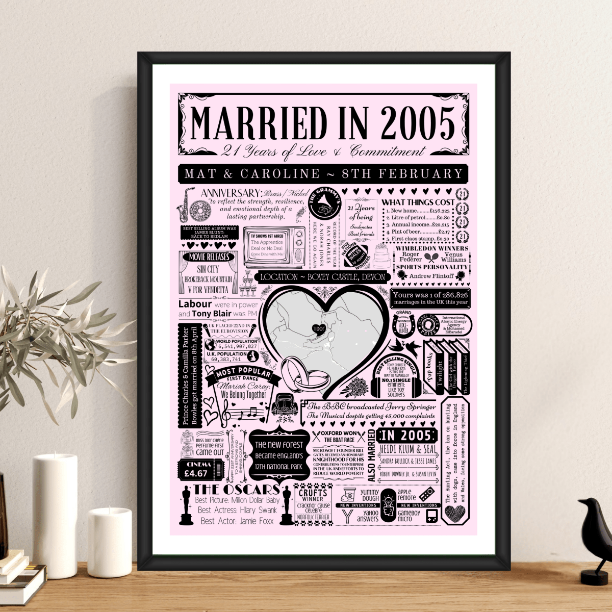 Married in 2005 Wedding Location Map Print | Personalised 21st Anniversary Gift - The Word Shack