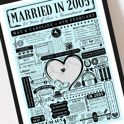 Married in 2005 Wedding Location Map Print | Personalised 21st Anniversary Gift - The Word Shack