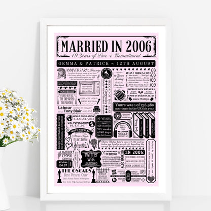 Married in 2006 Fact Print | Personalised 19th Bronze Wedding Anniversary Gift - The Word Shack