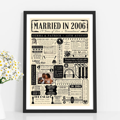 Married in 2006 Fact Print with Photo | Personalised 19th Bronze Wedding Anniversary Gift - The Word Shack