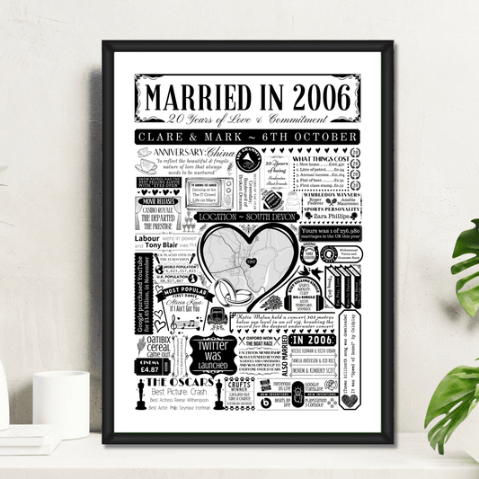 Married in 2006 Wedding Location Map Print | Personalised 20th Anniversary Gift - The Word Shack
