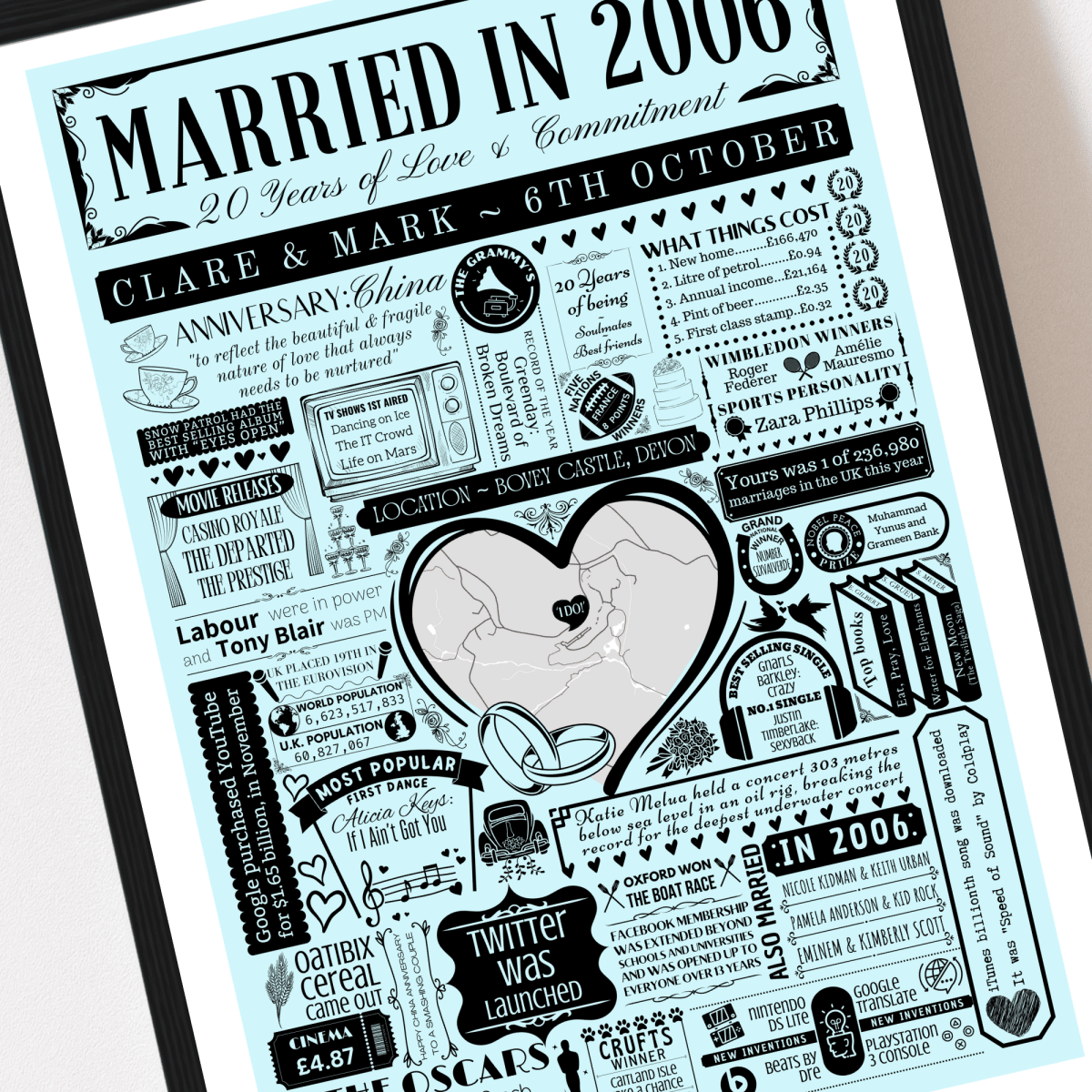 Married in 2006 Wedding Location Map Print | Personalised 20th Anniversary Gift - The Word Shack