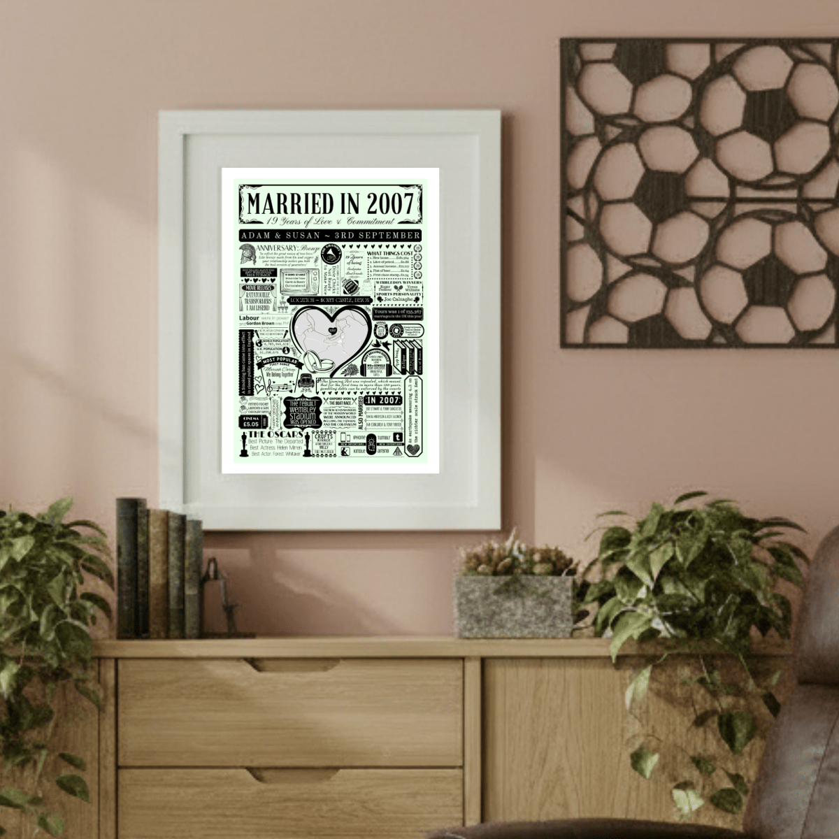 Married in 2007 Wedding Location Map Print | Personalised 19th Anniversary Gift - The Word Shack