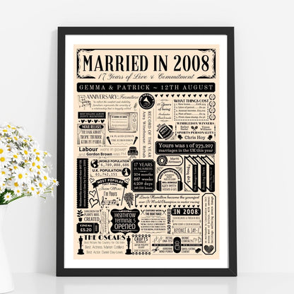 Married in 2008 Fact Print | Personalised 17th Furniture Wedding Anniversary Gift - The Word Shack