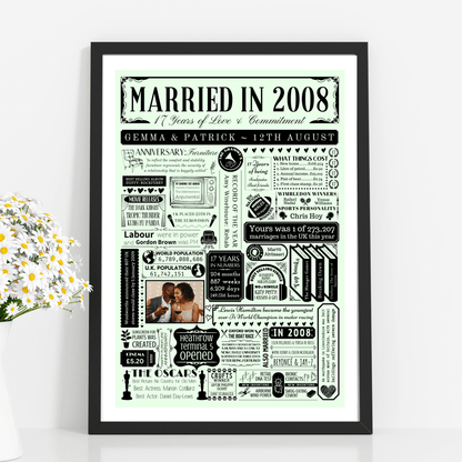 Married in 2008 Photo Fact Print | Personalised 17th Furniture Wedding Anniversary Gift - The Word Shack