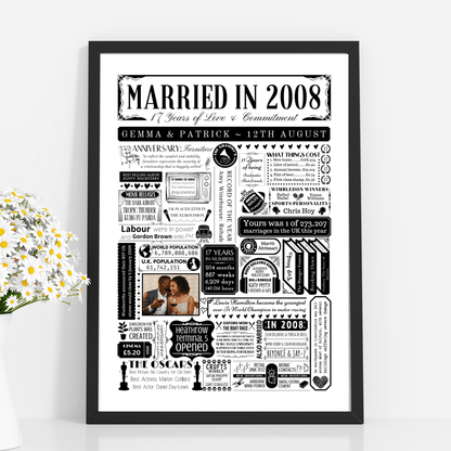 Married in 2008 Photo Fact Print | Personalised 17th Furniture Wedding Anniversary Gift - The Word Shack
