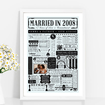 Married in 2008 Photo Fact Print | Personalised 17th Furniture Wedding Anniversary Gift - The Word Shack