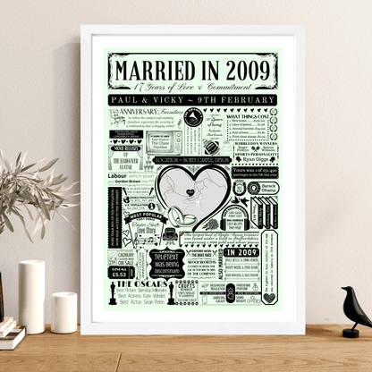 Married in 2009 Wedding Location Map Print | Personalised 17th Anniversary Gift - The Word Shack