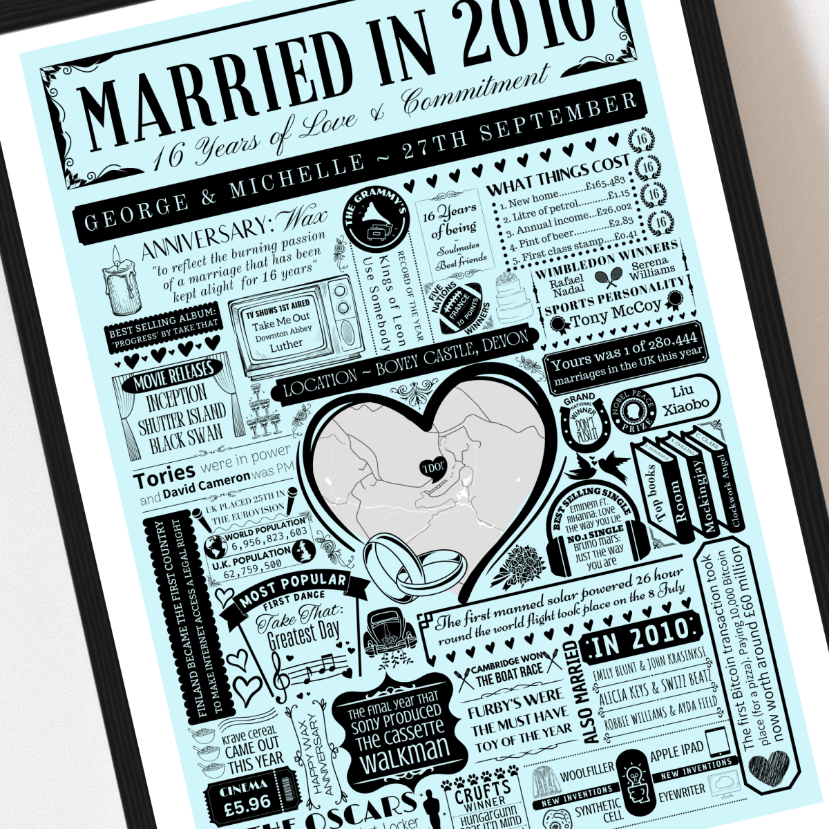 Married in 2010 Wedding Location Map Print | Personalised 16th Anniversary Gift - The Word Shack