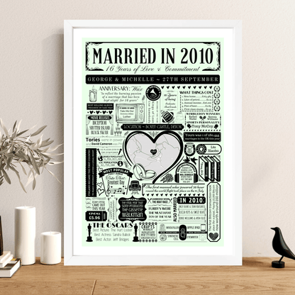 Married in 2010 Wedding Location Map Print | Personalised 16th Anniversary Gift - The Word Shack