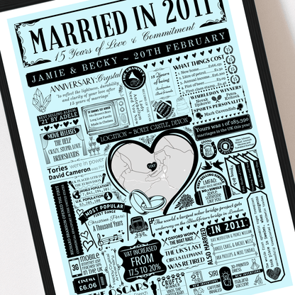 Married in 2011 Wedding Location Map Print | Personalised 15th Anniversary Gift - The Word Shack