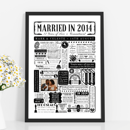 Married in 2014 Photo Fact Print | Personalised 11th Steel Wedding Anniversary Gift - The Word Shack