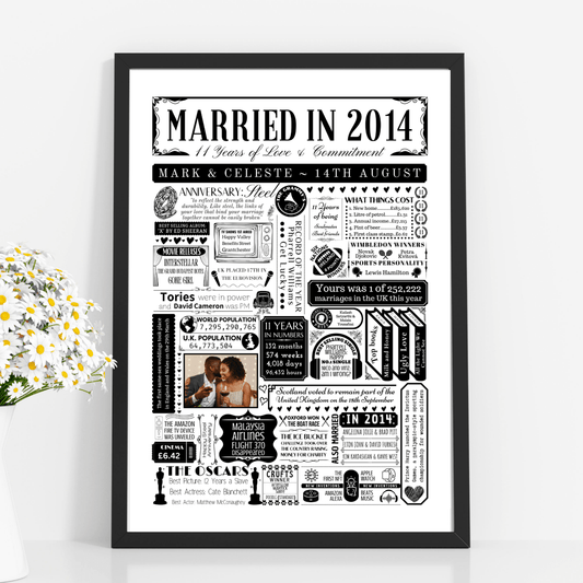 Married in 2014 Photo Fact Print | Personalised 11th Steel Wedding Anniversary Gift - The Word Shack
