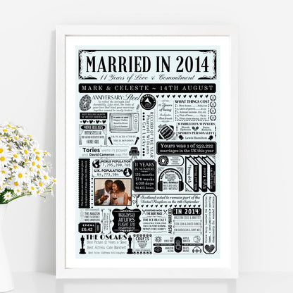 Married in 2014 Photo Fact Print | Personalised 11th Steel Wedding Anniversary Gift - The Word Shack