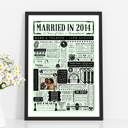 Married in 2014 Photo Fact Print | Personalised 11th Steel Wedding Anniversary Gift - The Word Shack
