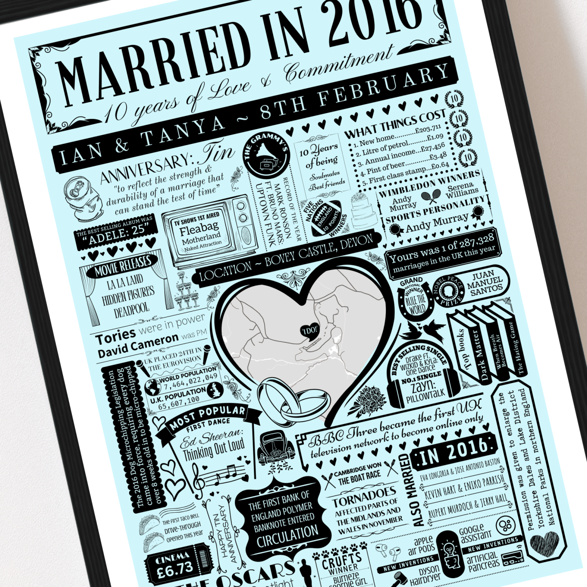 Married in 2016 Wedding Location Map Print | Personalised 10th Anniversary Gift - The Word Shack