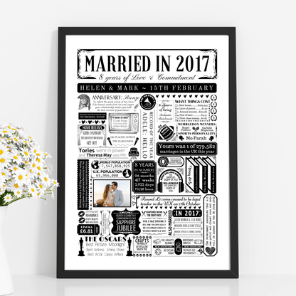 Married in 2017 Photo Print | Personalised 8th Bronze Wedding Anniversary Gift - The Word Shack