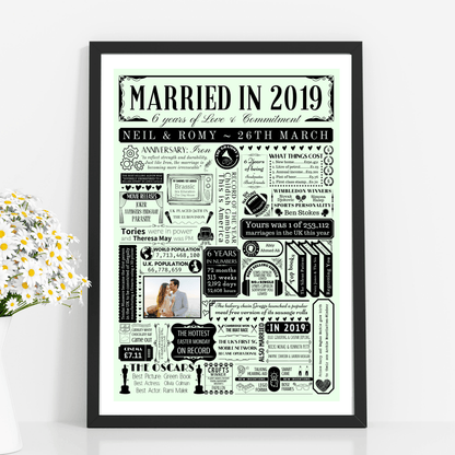 Married in 2019 Photo Print | Personalised 6th Iron Wedding Anniversary Gift - The Word Shack
