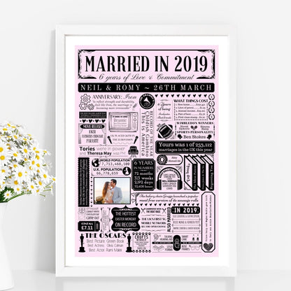 Married in 2019 Photo Print | Personalised 6th Iron Wedding Anniversary Gift - The Word Shack