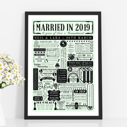 Married in 2019 Print | Personalised 6th Iron Wedding Anniversary Gift - The Word Shack