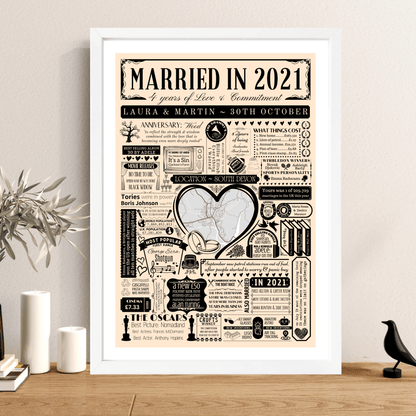 Married in 2021 Wedding Location Map Print | Personalised 5th Wood Anniversary Gift - The Word Shack