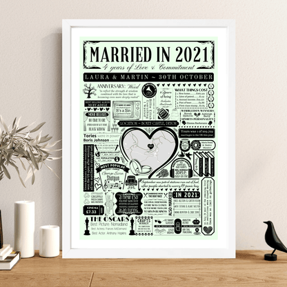 Married in 2021 Wedding Location Map Print | Personalised 5th Wood Anniversary Gift - The Word Shack