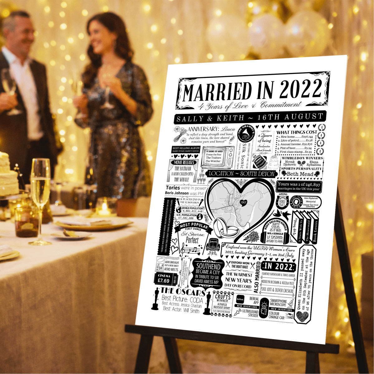 Married in 2022 Wedding Location Map Print | Personalised 4th Anniversary Gift - The Word Shack