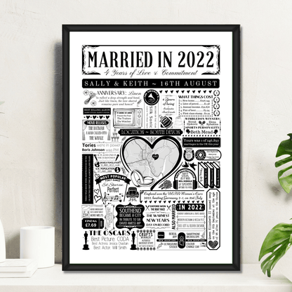 Married in 2022 Wedding Location Map Print | Personalised 4th Anniversary Gift - The Word Shack