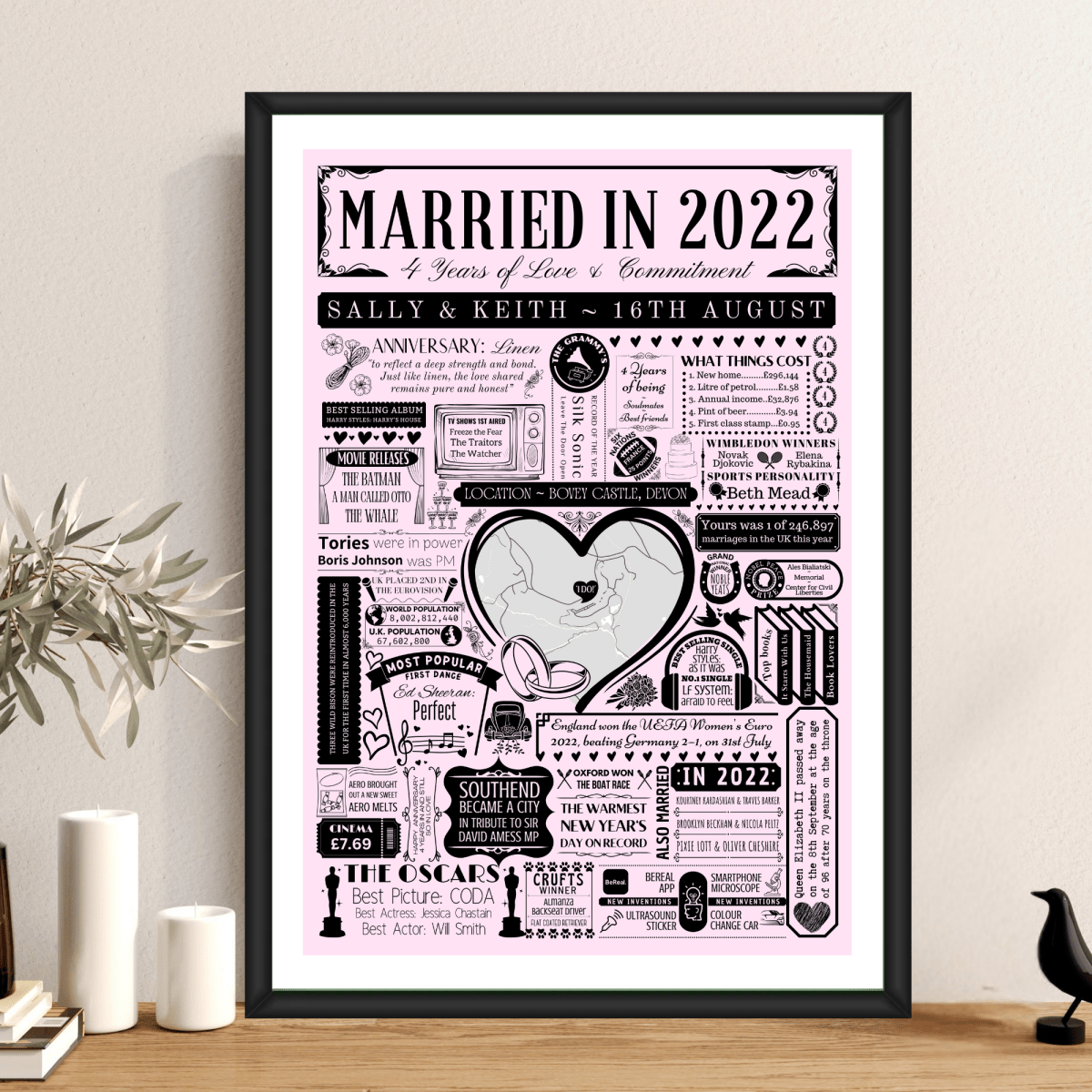 Married in 2022 Wedding Location Map Print | Personalised 4th Anniversary Gift - The Word Shack