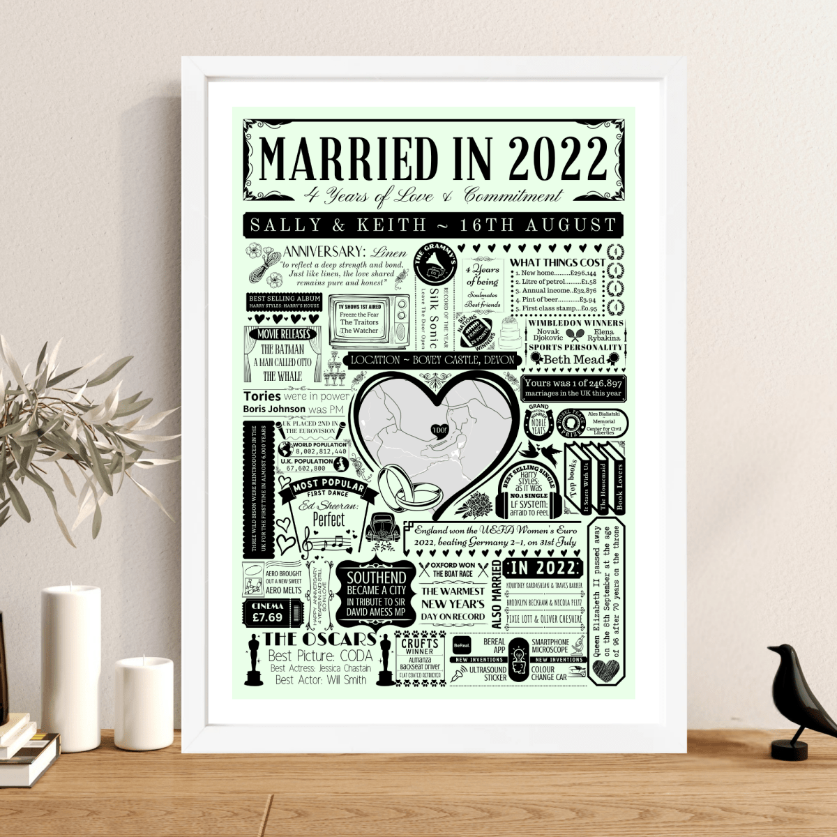 Married in 2022 Wedding Location Map Print | Personalised 4th Anniversary Gift - The Word Shack