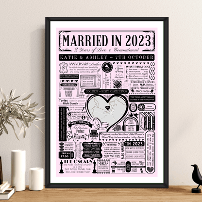 Married in 2023 Wedding Location Map Print | Personalised 3rd Anniversary Gift - The Word Shack