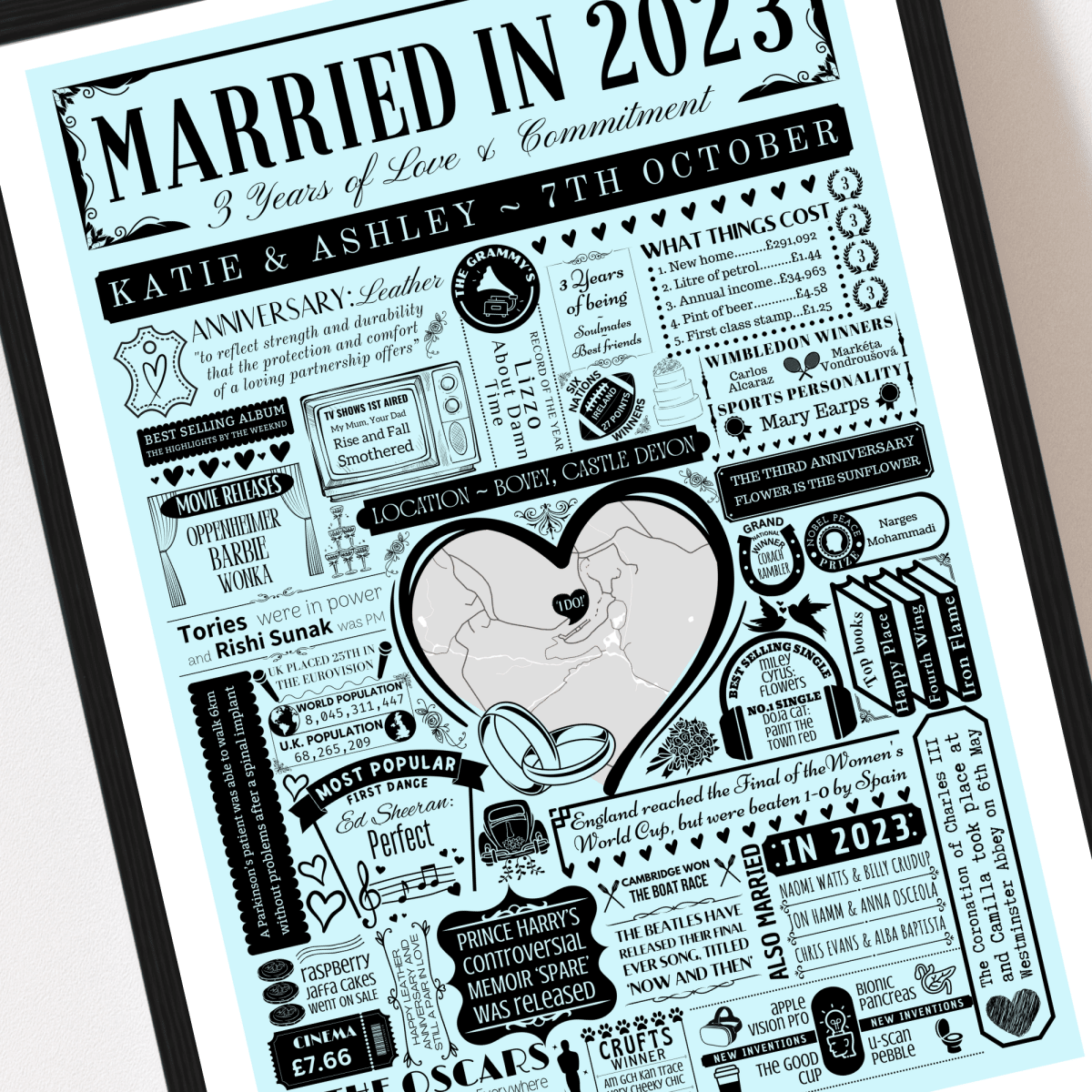 Married in 2023 Wedding Location Map Print | Personalised 3rd Anniversary Gift - The Word Shack