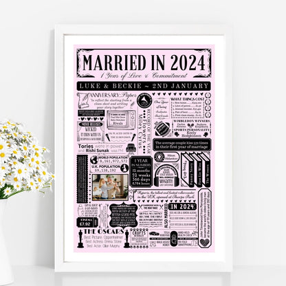 Married in 2024 Photo Print | Personalised 1st Year Paper Wedding Anniversary Gift - The Word Shack