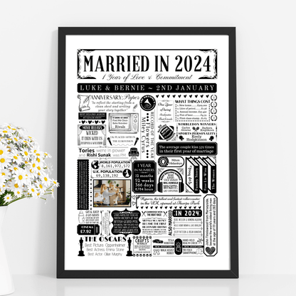 Married in 2024 Photo Print | Personalised 1st Year Paper Wedding Anniversary Gift - The Word Shack