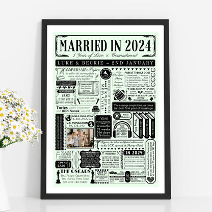 Married in 2024 Photo Print | Personalised 1st Year Paper Wedding Anniversary Gift - The Word Shack