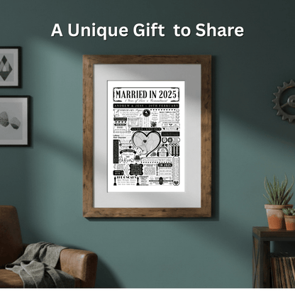 Married in 2025 Wedding Location Map Print | Personalised 1st Paper Anniversary Gift - The Word Shack
