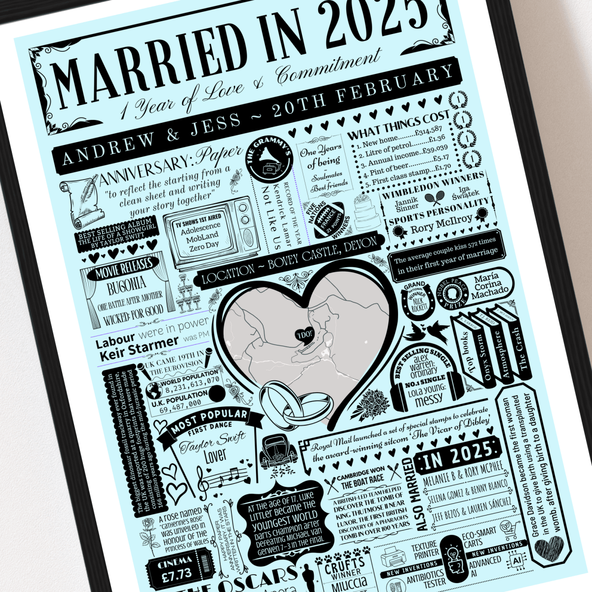 Married in 2025 Wedding Location Map Print | Personalised 1st Paper Anniversary Gift - The Word Shack