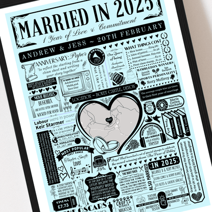 Married in 2025 Wedding Location Map Print | Personalised 1st Paper Anniversary Gift - The Word Shack