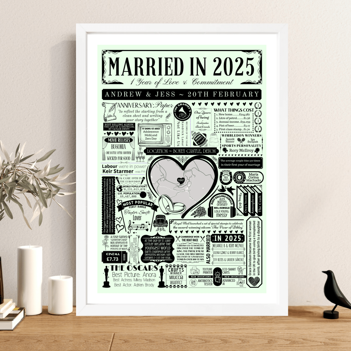 Married in 2025 Wedding Location Map Print | Personalised 1st Paper Anniversary Gift - The Word Shack