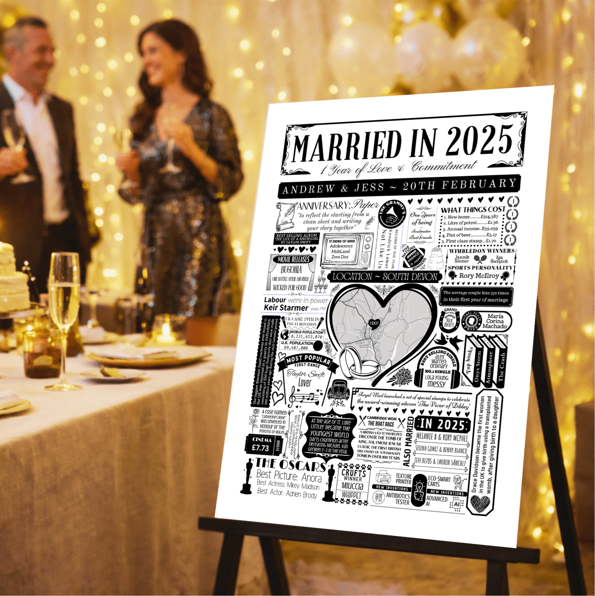 Married in 2025 Wedding Location Map Print | Personalised 1st Paper Anniversary Gift - The Word Shack