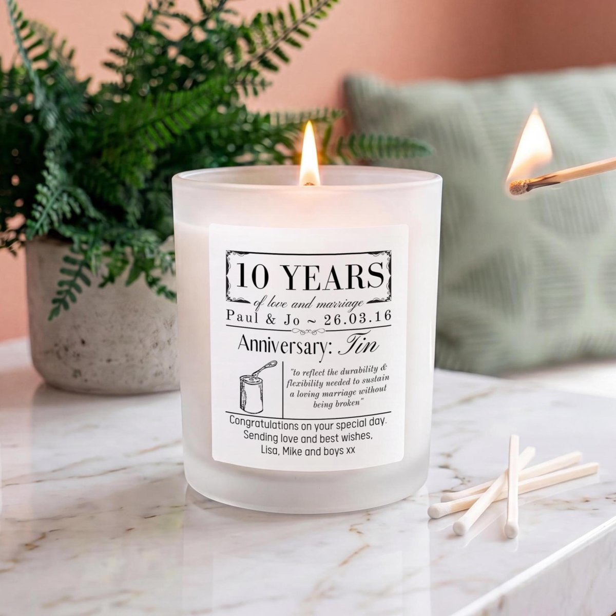 Personalised 10th Wedding Anniversary Candle - The Word Shack