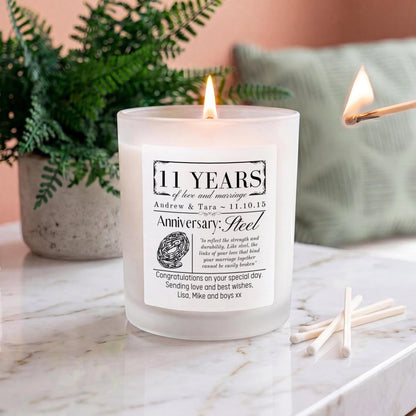 Personalised 11th Wedding Anniversary Candle | Steel Anniversary Gift - The Word Shack