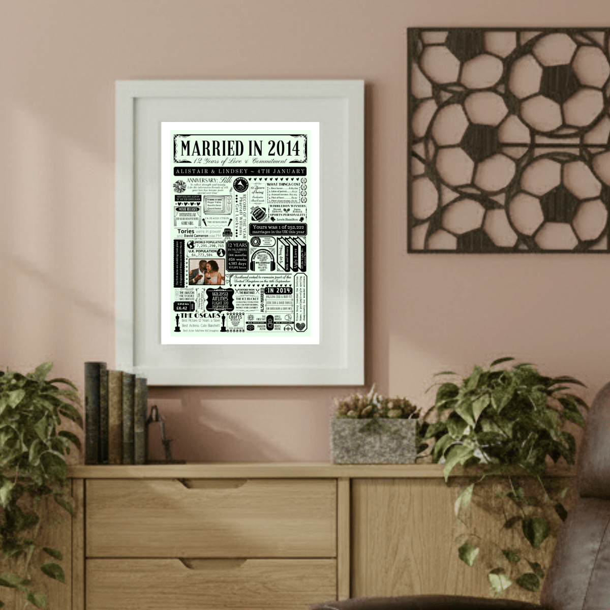 Personalised 12th Silk Anniversary Print | Married in 2014 Gift with Photo - The Word Shack