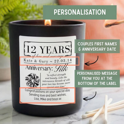 Personalised 12th Silk Wedding Anniversary Candle - The Word Shack